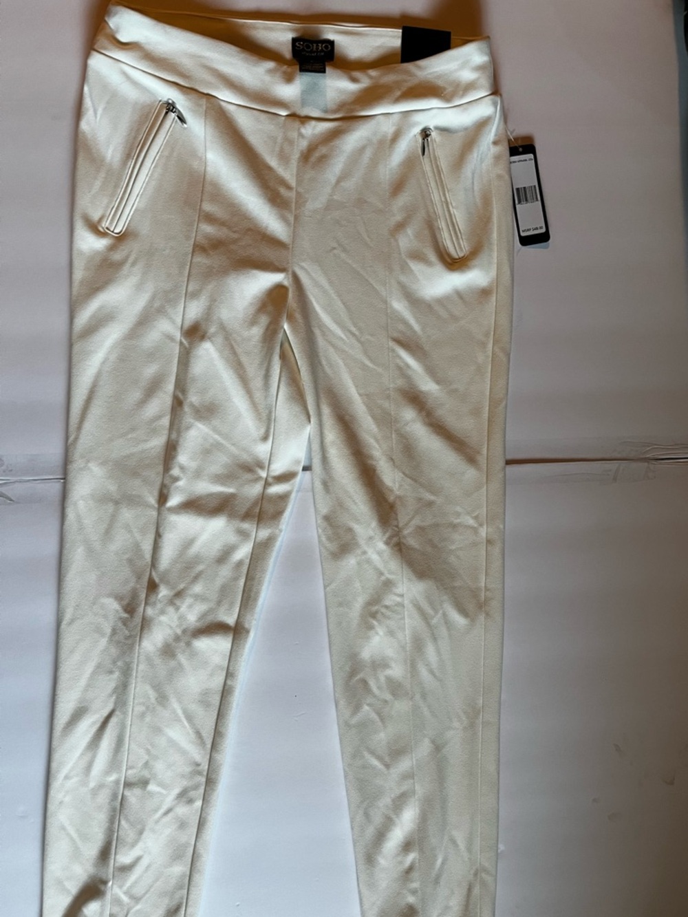 NWT SOHO Cream Zip Pocket office suit slacks Ponte pants size medium